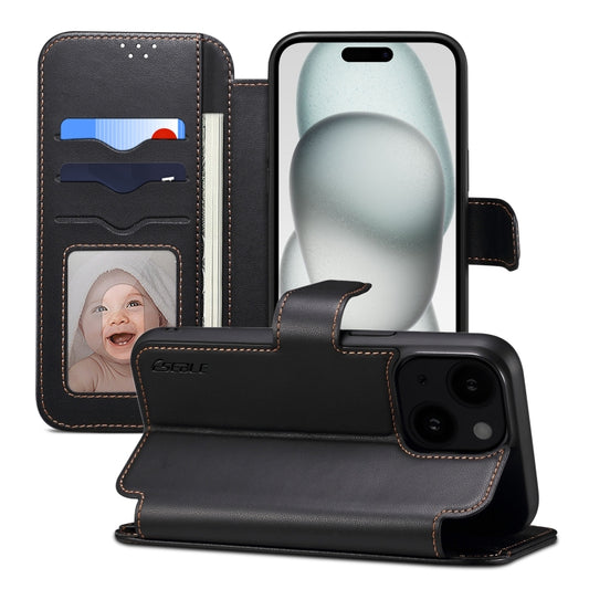 For iPhone 15 ESEBLE E1 Nappa Texture MagSafe Holder Leather Phone Case(Black) by ESEBLE