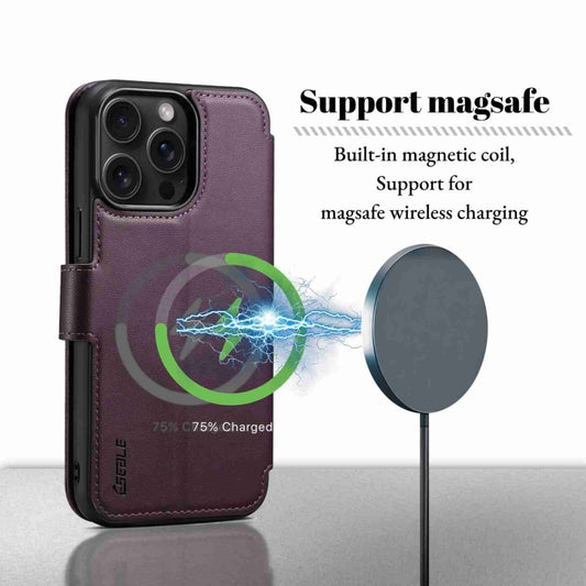 For iPhone 15 Pro Max ESEBLE E1 Nappa Texture MagSafe Holder Leather Phone Case(Dark Purple) by ESEBLE