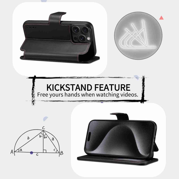 For iPhone 15 Pro Max ESEBLE E1 Nappa Texture MagSafe Holder Leather Phone Case(Black) by ESEBLE