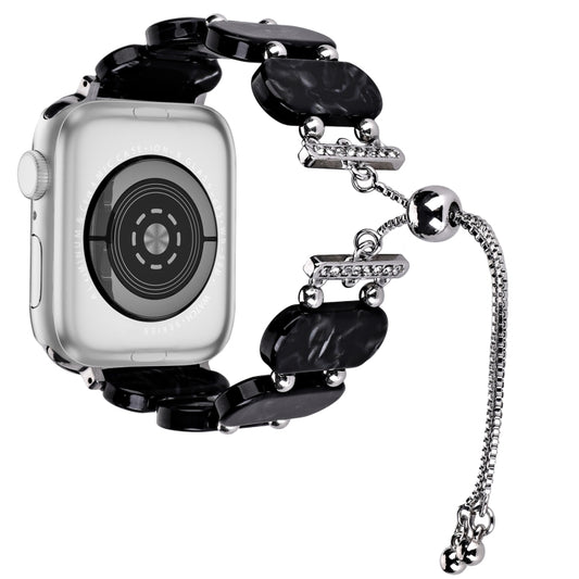 For Apple Watch SE 2023 44mm Resin Retractable Chain Watch Band(Black Flower) by bashfashion