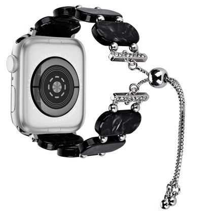 For Apple Watch Series 9 45mm Resin Retractable Chain Watch Band(Black Flower) by bashfashion