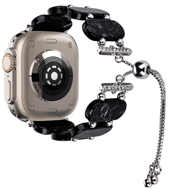 For Apple Watch Ultra 49mm Resin Retractable Chain Watch Band(Black Flower) by bashfashion