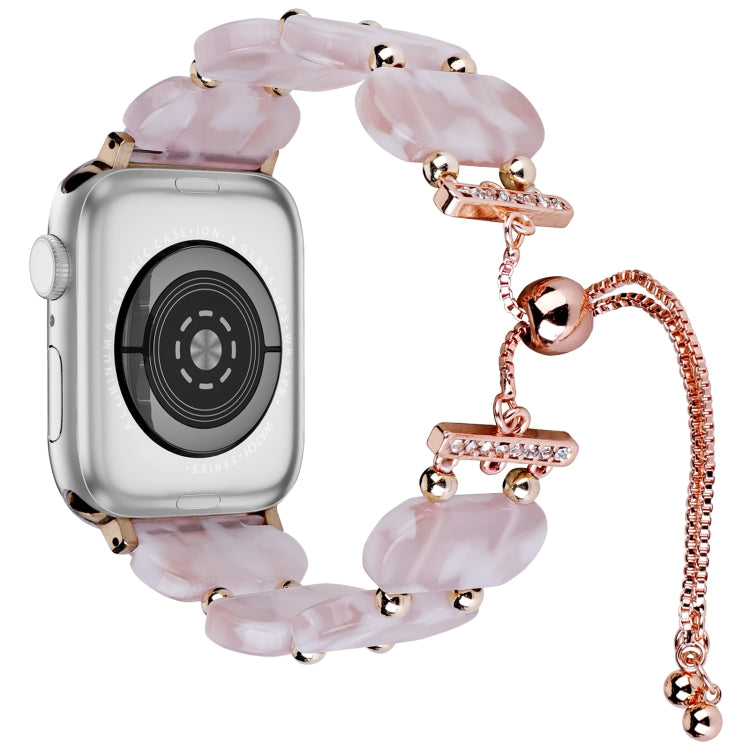 For Apple Watch SE 44mm Resin Retractable Chain Watch Band(Pink Flower) by bashfashion