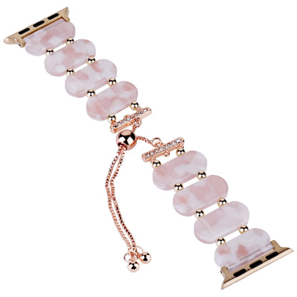 For Apple Watch SE 44mm Resin Retractable Chain Watch Band(Pink Flower) by bashfashion