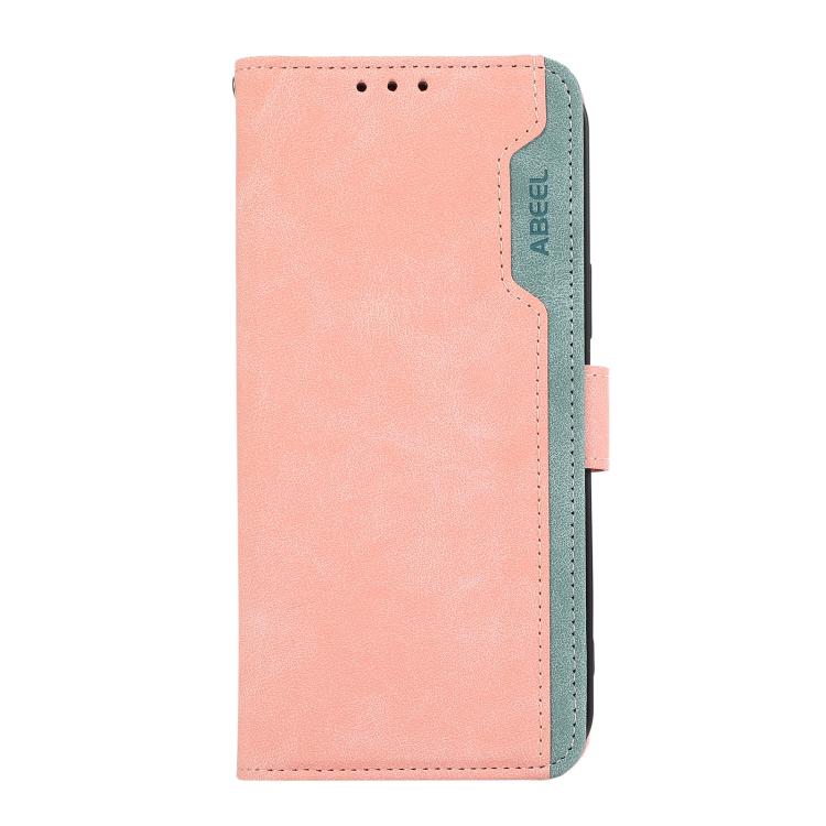 For iPhone 16e ABEEL Color Block Magnetic RFID Leather Phone Case(Pink-Cyan) by bashfashion