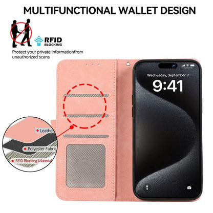 For iPhone 16e ABEEL Color Block Magnetic RFID Leather Phone Case(Pink-Cyan) by bashfashion
