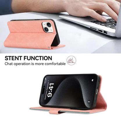 For iPhone 16e ABEEL Color Block Magnetic RFID Leather Phone Case(Pink-Cyan) by bashfashion