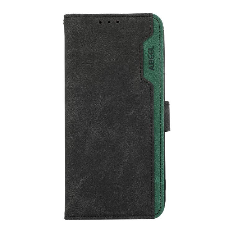 For iPhone 16e ABEEL Color Block Magnetic RFID Leather Phone Case(Black-Green) by bashfashion