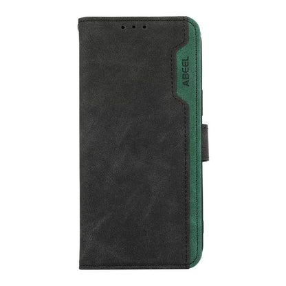 For iPhone 16e ABEEL Color Block Magnetic RFID Leather Phone Case(Black-Green) by bashfashion