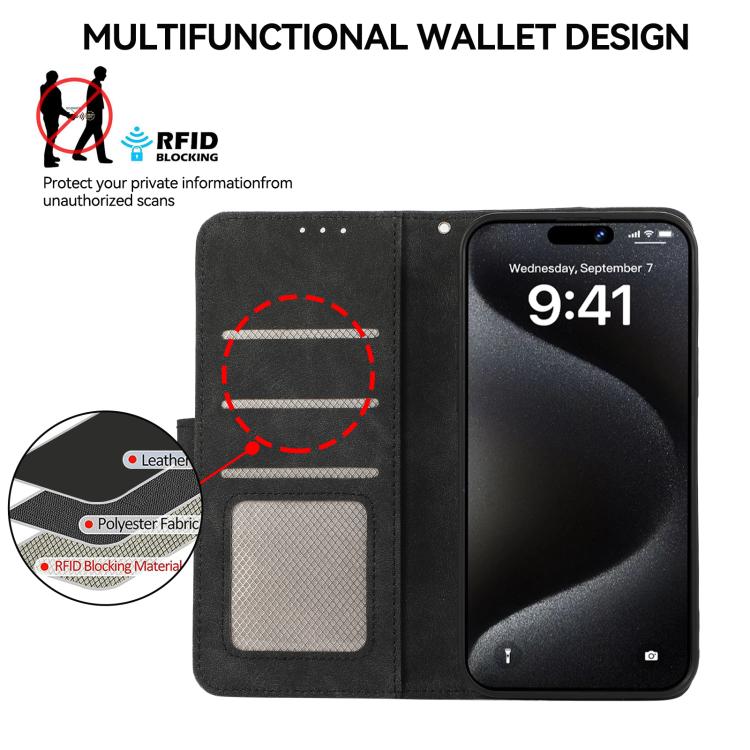 For iPhone 16e ABEEL Color Block Magnetic RFID Leather Phone Case(Black-Green) by bashfashion
