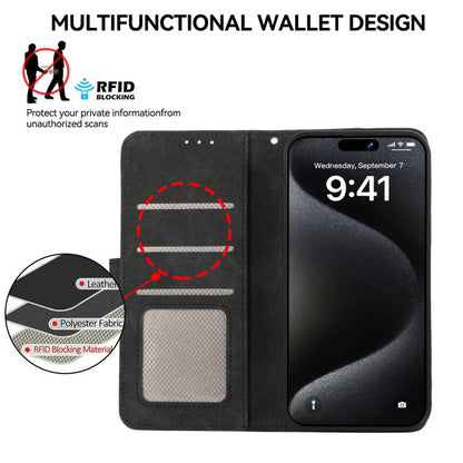 For iPhone 16e ABEEL Color Block Magnetic RFID Leather Phone Case(Black-Green) by bashfashion