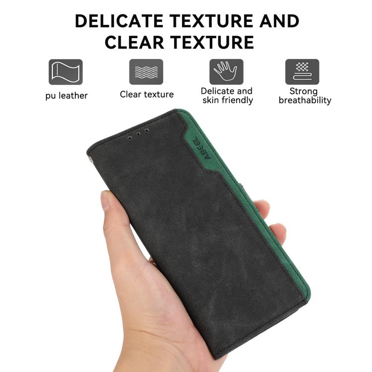 For iPhone 16e ABEEL Color Block Magnetic RFID Leather Phone Case(Black-Green) by bashfashion