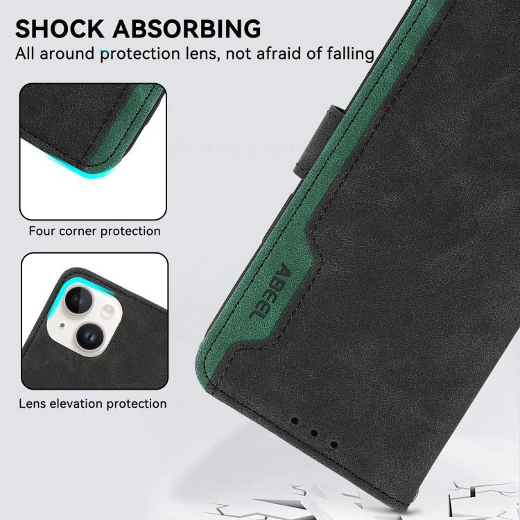 For iPhone 16e ABEEL Color Block Magnetic RFID Leather Phone Case(Black-Green) by bashfashion