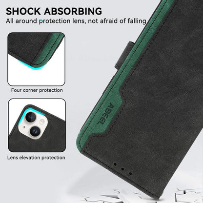 For iPhone 16e ABEEL Color Block Magnetic RFID Leather Phone Case(Black-Green) by bashfashion