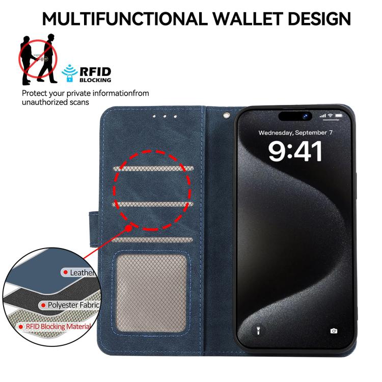 For iPhone 16e ABEEL Color Block Magnetic RFID Leather Phone Case(Blue-Brown) by bashfashion