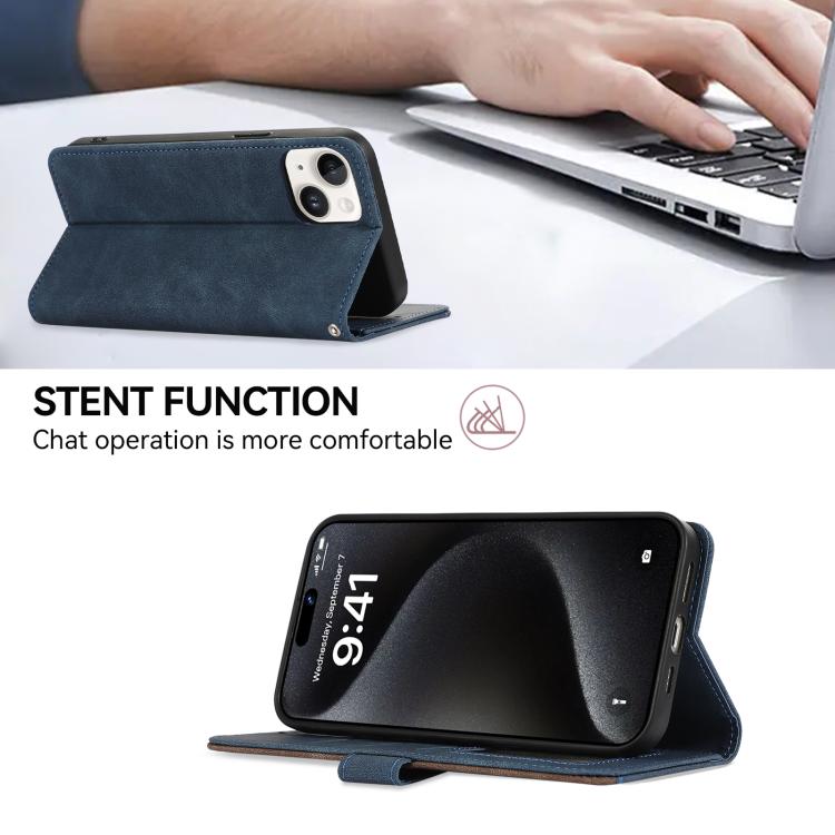 For iPhone 16e ABEEL Color Block Magnetic RFID Leather Phone Case(Blue-Brown) by bashfashion