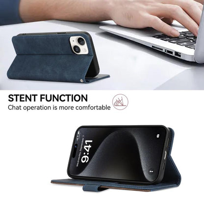 For iPhone 16e ABEEL Color Block Magnetic RFID Leather Phone Case(Blue-Brown) by bashfashion