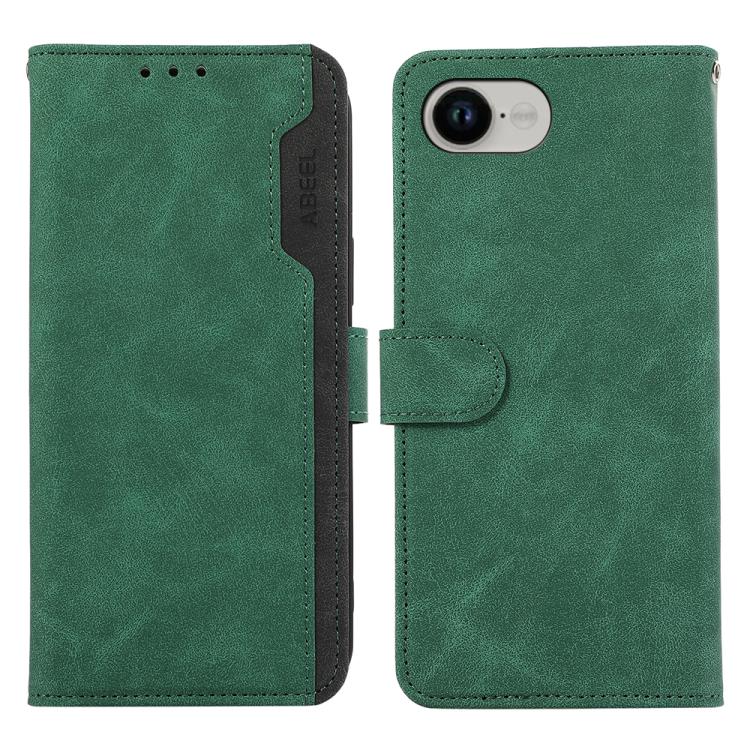 For iPhone 16e ABEEL Color Block Magnetic RFID Leather Phone Case(Green-Black) by bashfashion