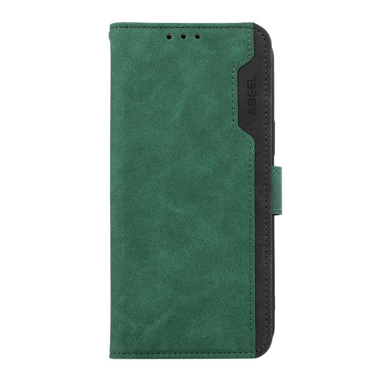 For iPhone 16e ABEEL Color Block Magnetic RFID Leather Phone Case(Green-Black) by bashfashion