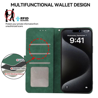 For iPhone 16e ABEEL Color Block Magnetic RFID Leather Phone Case(Green-Black) by bashfashion