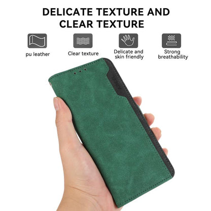 For iPhone 16e ABEEL Color Block Magnetic RFID Leather Phone Case(Green-Black) by bashfashion