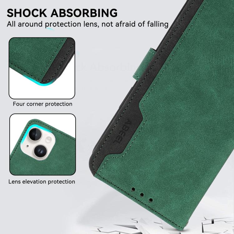 For iPhone 16e ABEEL Color Block Magnetic RFID Leather Phone Case(Green-Black) by bashfashion