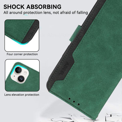 For iPhone 16e ABEEL Color Block Magnetic RFID Leather Phone Case(Green-Black) by bashfashion