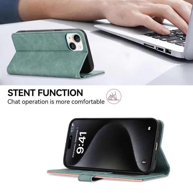 For iPhone 16e ABEEL Color Block Magnetic RFID Leather Phone Case(Cyan-Pink) by bashfashion