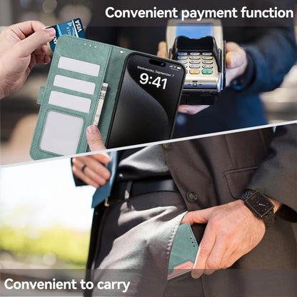 For iPhone 16e ABEEL Color Block Magnetic RFID Leather Phone Case(Cyan-Pink) by bashfashion