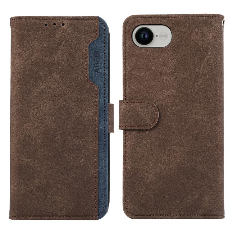 For iPhone 16e ABEEL Color Block Magnetic RFID Leather Phone Case(Brown-Blue) by bashfashion