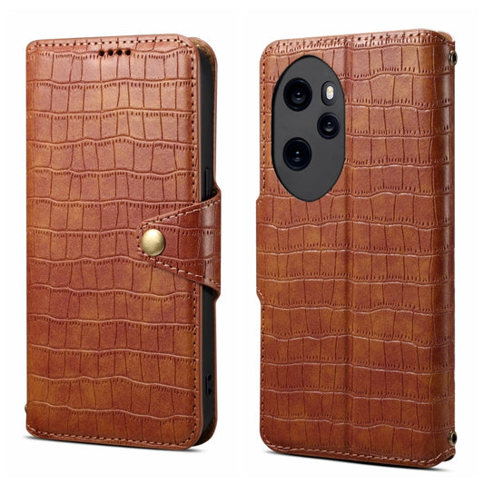 For Honor 100 Pro Denior Crocodile Texture Oil Edge Leather Phone Case(Brown) by Denior