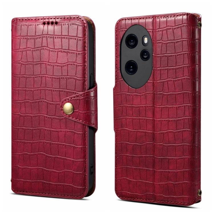 For Honor 100 Pro Denior Crocodile Texture Oil Edge Leather Phone Case(Rose Red) by Denior