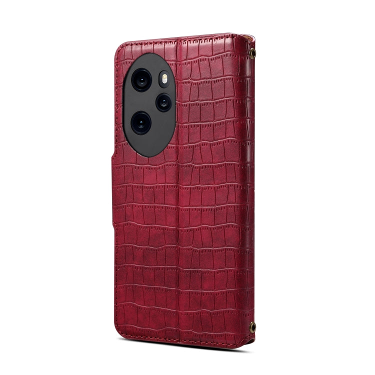 For Honor 100 Pro Denior Crocodile Texture Oil Edge Leather Phone Case(Rose Red) by Denior