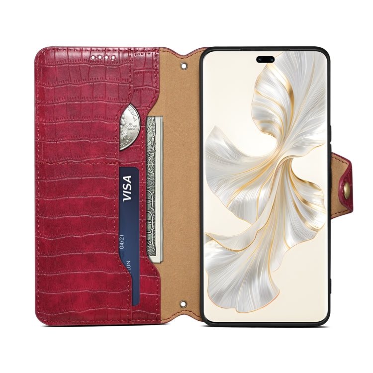 For Honor 100 Pro Denior Crocodile Texture Oil Edge Leather Phone Case(Rose Red) by Denior