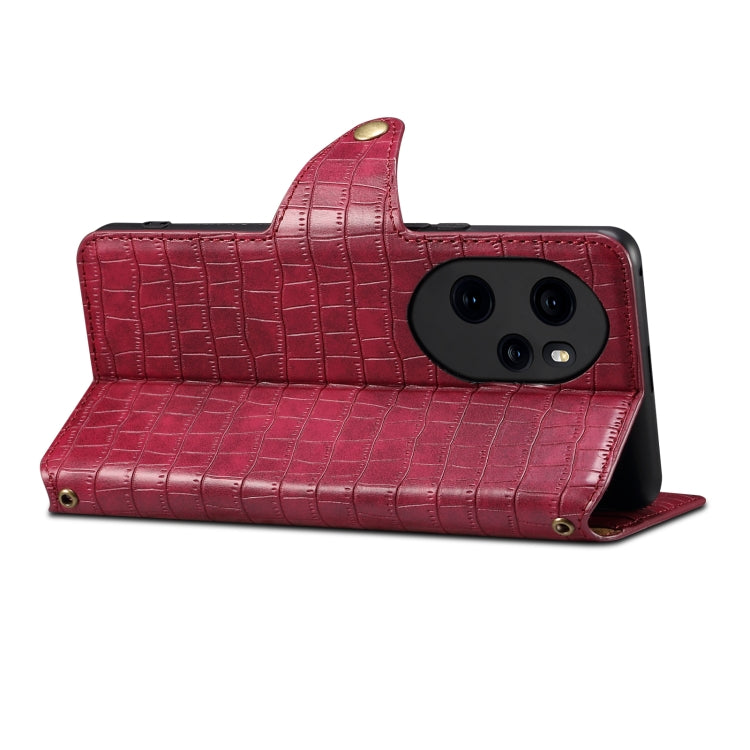 For Honor 100 Pro Denior Crocodile Texture Oil Edge Leather Phone Case(Rose Red) by Denior