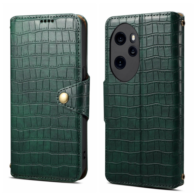For Honor 100 Pro Denior Crocodile Texture Oil Edge Leather Phone Case(Green) by Denior