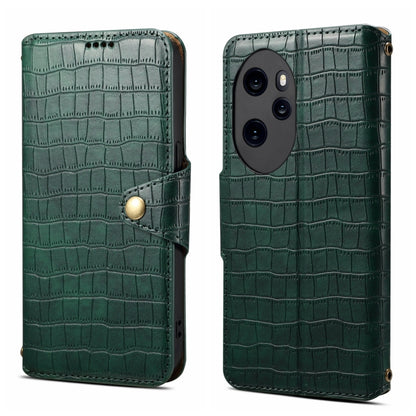 For Honor 100 Pro Denior Crocodile Texture Oil Edge Leather Phone Case(Green) by Denior