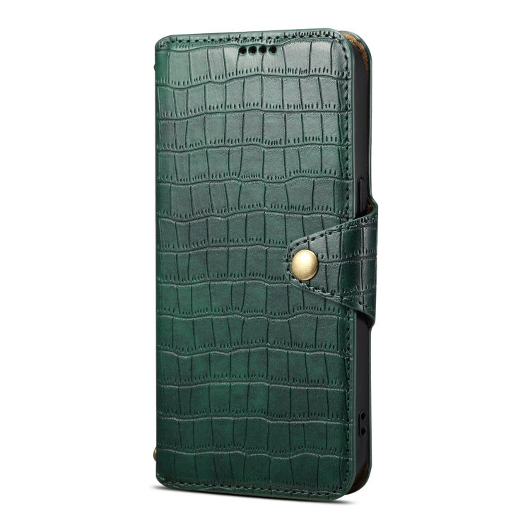 For Honor 100 Pro Denior Crocodile Texture Oil Edge Leather Phone Case(Green) by Denior