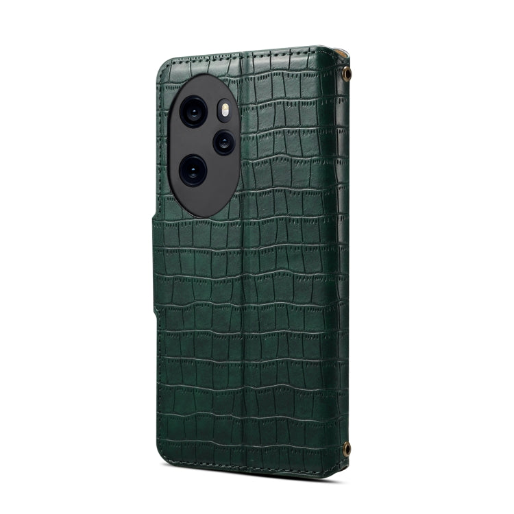 For Honor 100 Pro Denior Crocodile Texture Oil Edge Leather Phone Case(Green) by Denior