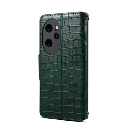 For Honor 100 Pro Denior Crocodile Texture Oil Edge Leather Phone Case(Green) by Denior