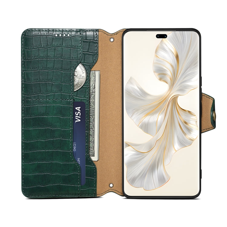 For Honor 100 Pro Denior Crocodile Texture Oil Edge Leather Phone Case(Green) by Denior
