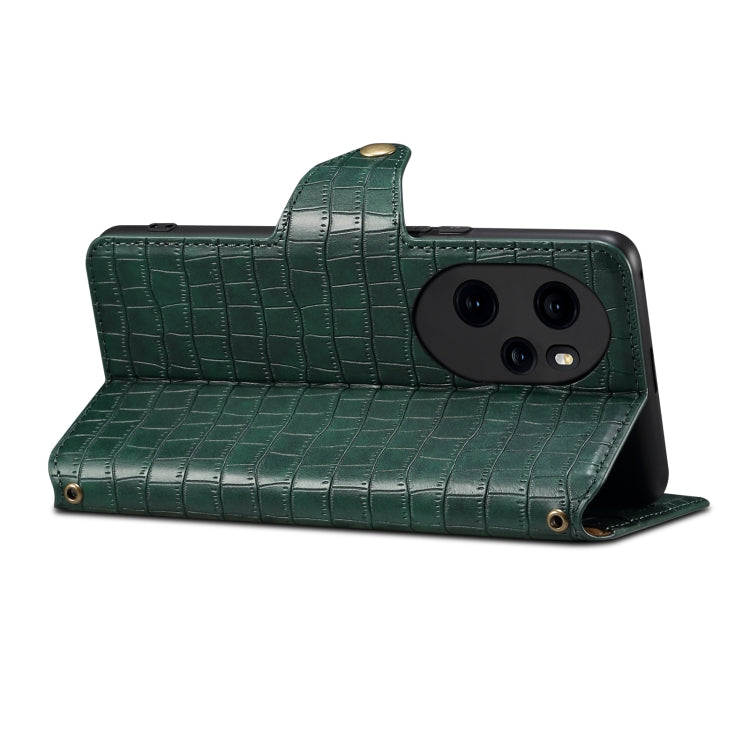For Honor 100 Pro Denior Crocodile Texture Oil Edge Leather Phone Case(Green) by Denior