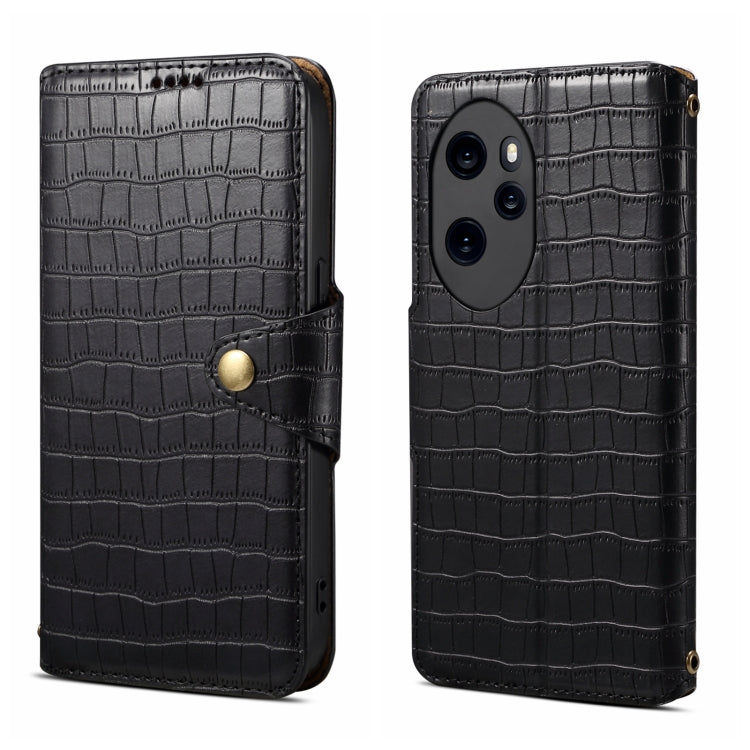 For Honor 100 Pro Denior Crocodile Texture Oil Edge Leather Phone Case(Black) by Denior