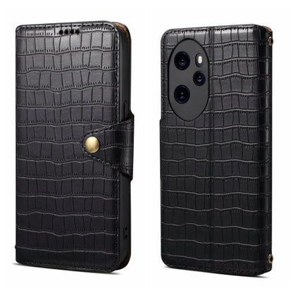 For Honor 100 Pro Denior Crocodile Texture Oil Edge Leather Phone Case(Black) by Denior