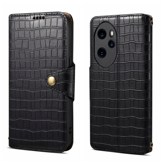For Honor 100 Pro Denior Crocodile Texture Oil Edge Leather Phone Case(Black) by Denior