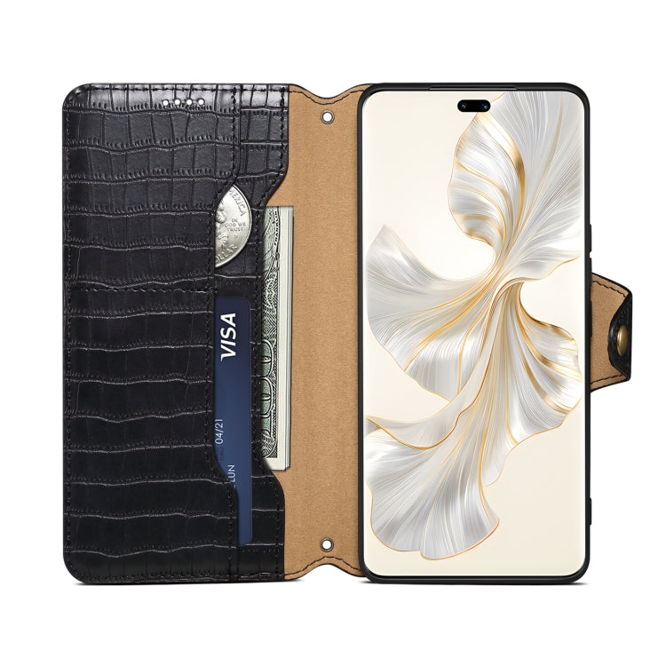 For Honor 100 Pro Denior Crocodile Texture Oil Edge Leather Phone Case(Black) by Denior