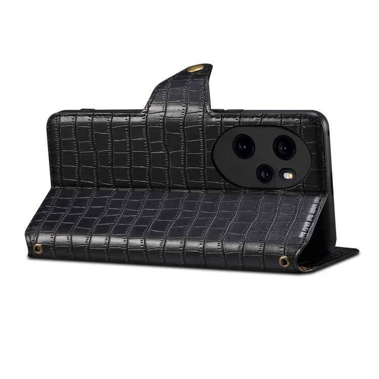 For Honor 100 Pro Denior Crocodile Texture Oil Edge Leather Phone Case(Black) by Denior