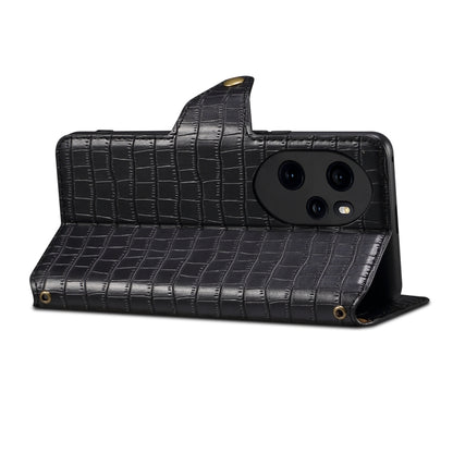 For Honor 100 Pro Denior Crocodile Texture Oil Edge Leather Phone Case(Black) by Denior