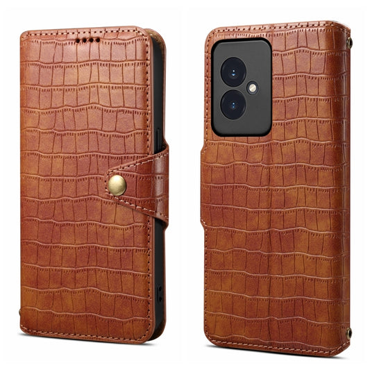 For Honor 100 Denior Crocodile Texture Oil Edge Leather Phone Case(Brown) by Denior