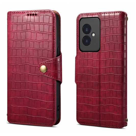 For Honor 100 Denior Crocodile Texture Oil Edge Leather Phone Case(Rose Red) by Denior